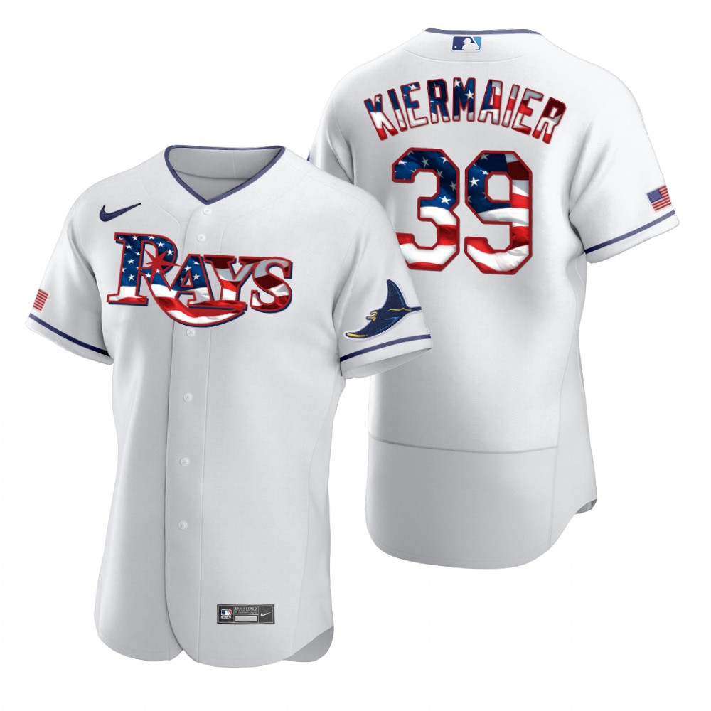Tampa Bay Rays #39 Kevin Kiermaier Men Nike White Fluttering USA Flag Limited Edition Authentic MLB Jersey